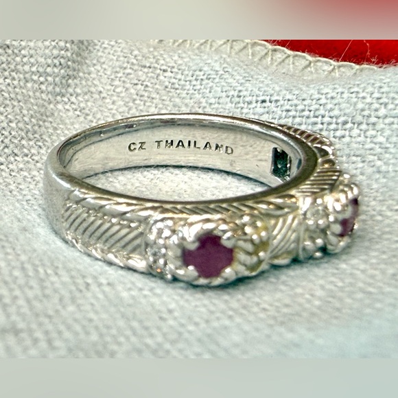 Judith Ripka Sterling Silver Ruby Stackable Band Ring with CZ Accents - Size 7 - Picture 7 of 12